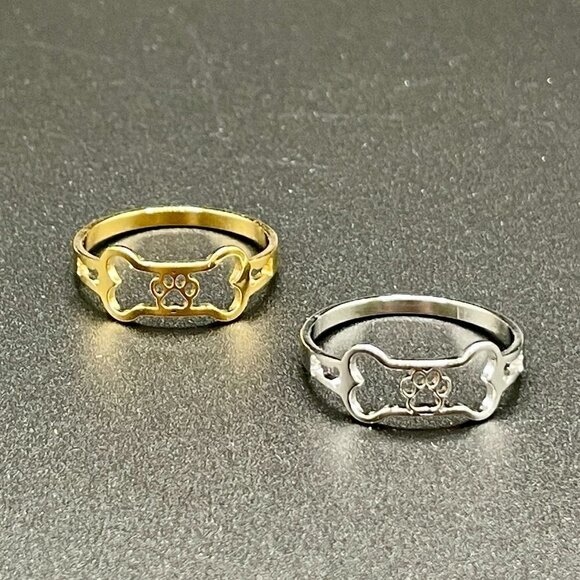 Dog Bone and Paw Print Ring with Open Design #1246 - Picture 3 of 14